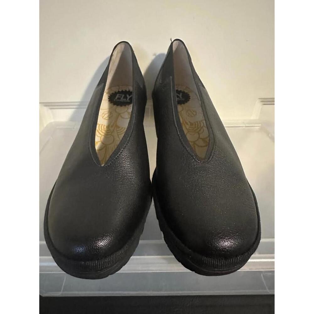 Fly London Black Low Slip-On Heels
